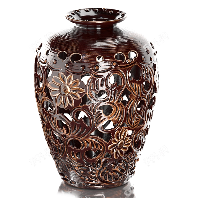 Handcrafted Brown Carved Table Vase 3D model image 4