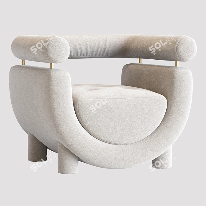 Elegant Mel Armchair: Beige Velvet & Bouclé, Wood & Brass 3D model image 1