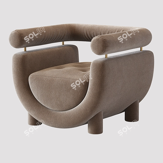 Elegant Mel Armchair: Beige Velvet & Bouclé, Wood & Brass 3D model image 2