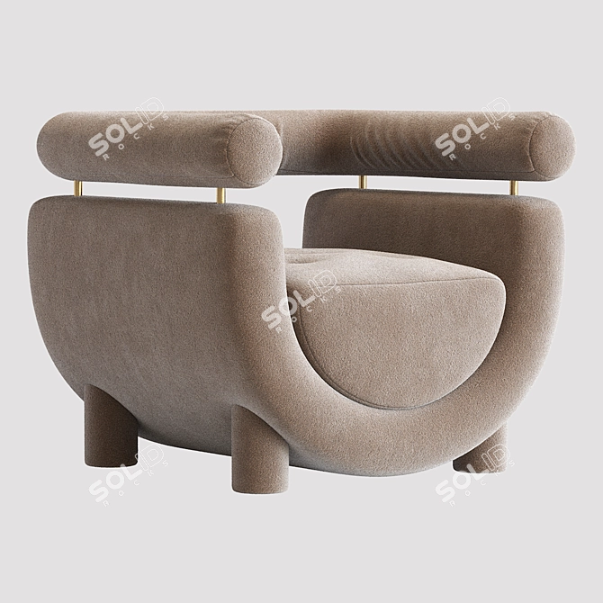 Elegant Mel Armchair: Beige Velvet & Bouclé, Wood & Brass 3D model image 4