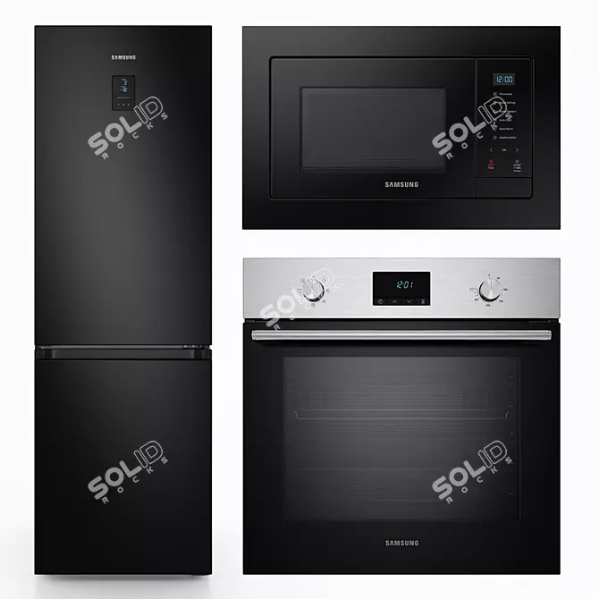 Samsung Built-In Kitchen Appliances: Microwave, Oven, Fridge 3D model image 1