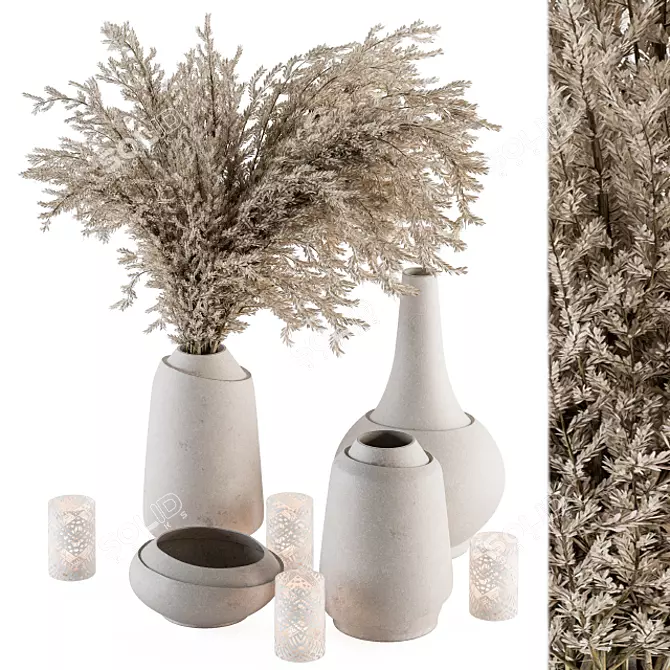 Elegant Vase and Plant Set 3D model image 1