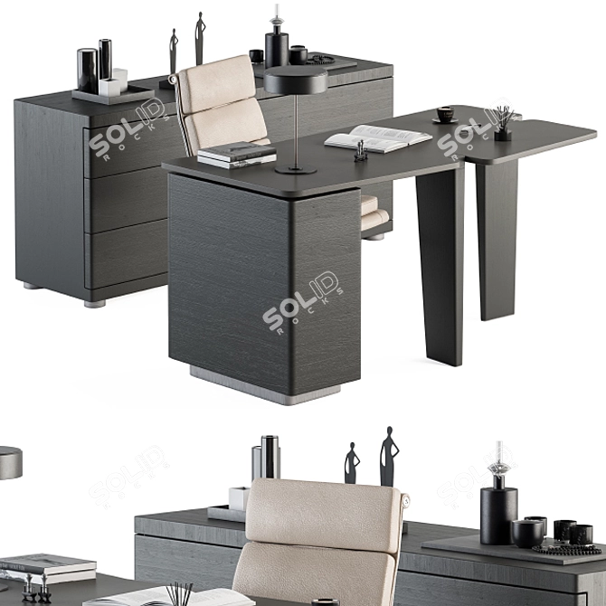 Minotti Jacob Desk - Elegant Black and Cream Office Furniture 3D model image 2