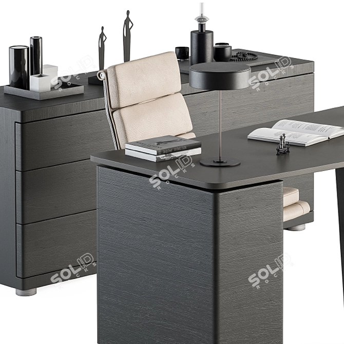 Minotti Jacob Desk - Elegant Black and Cream Office Furniture 3D model image 4