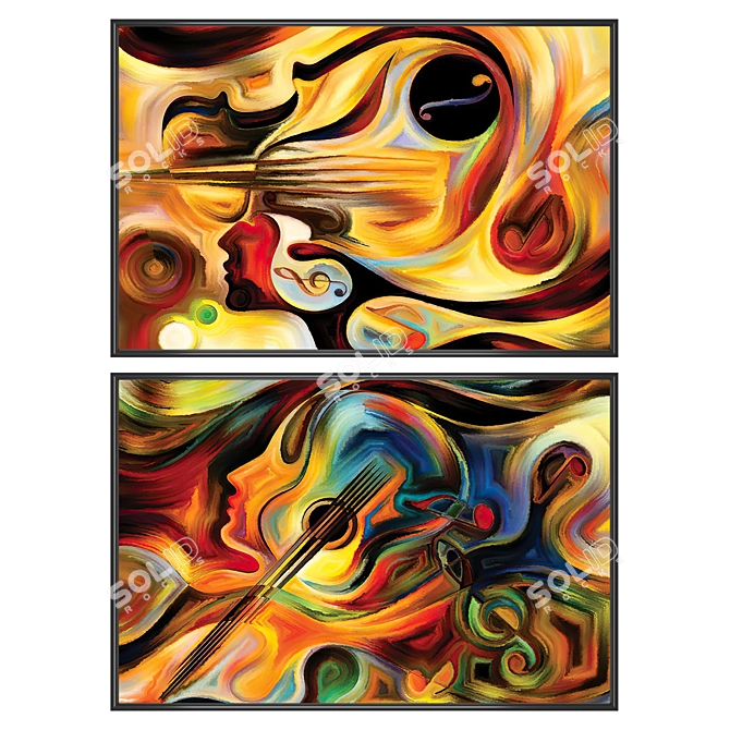 Modern Art Paintings Set: 2 Artworks & 4 Frame Options 3D model image 1