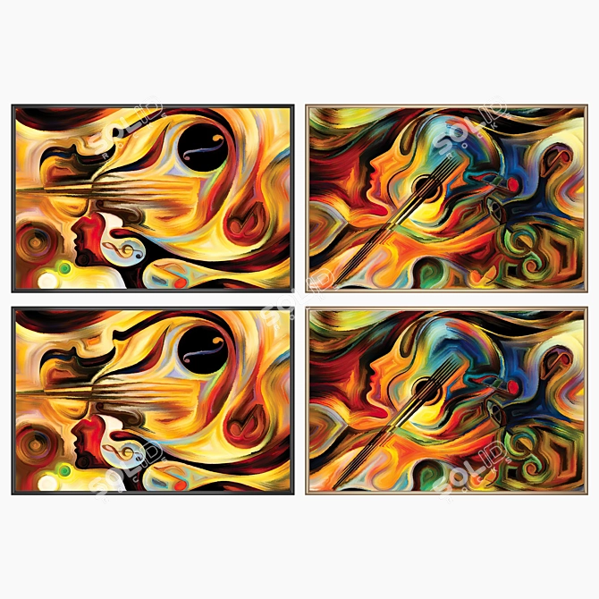 Modern Art Paintings Set: 2 Artworks & 4 Frame Options 3D model image 2