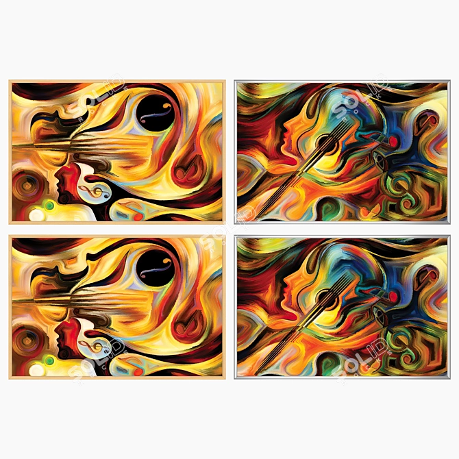 Modern Art Paintings Set: 2 Artworks & 4 Frame Options 3D model image 3