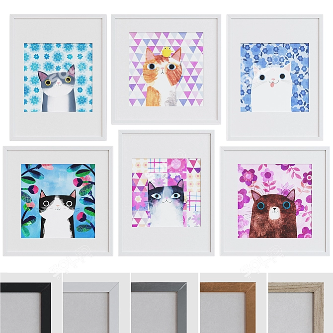 Modern Cat Pattern Frame Set 3D model image 1