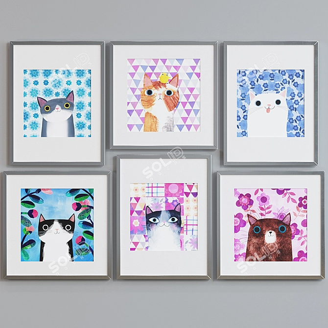 Modern Cat Pattern Frame Set 3D model image 4