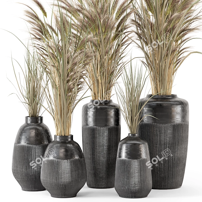 25-Piece Dried Plantset in Handmade Vase 3D model image 2