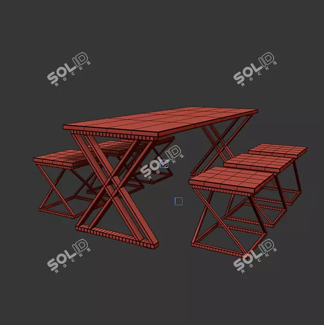 Industrial Loft Dining Set 3D model image 2