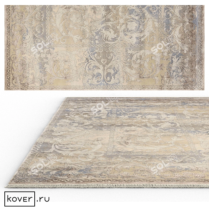 Elegant Silk Patina Floral Rug 3D model image 1