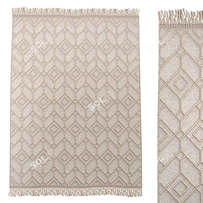 Elegant Beige Terra Wool Blend Rug 3D model image 1