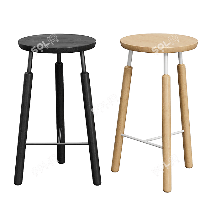 Minimalist Scandinavian Bar Stool 3D model image 3