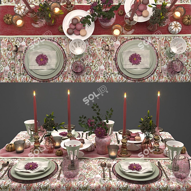 Elegant Table Set with Textures 3D model image 1