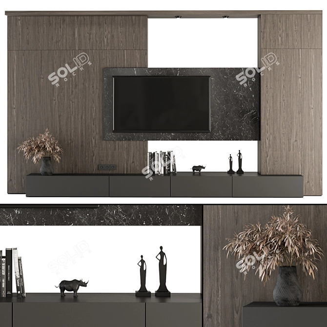 Rustic Blend Woodstone TV Wall 3D model image 1