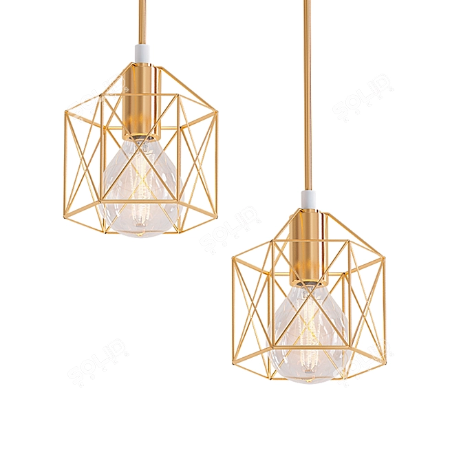 Minimalist Metal Cage Pendant Light 3D model image 1