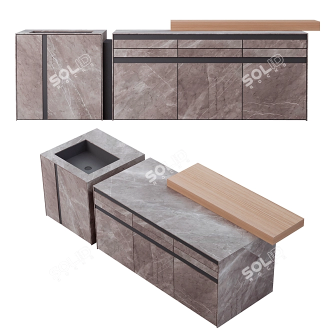 Modern Laminate Kitchen Island 3D model image 7