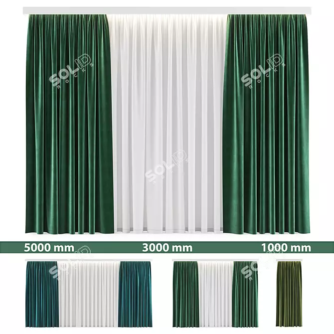 Versatile Curtain Set with Tulle 3D model image 1