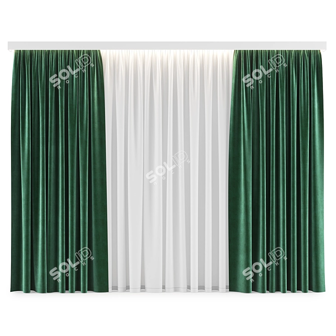 Versatile Curtain Set with Tulle 3D model image 2