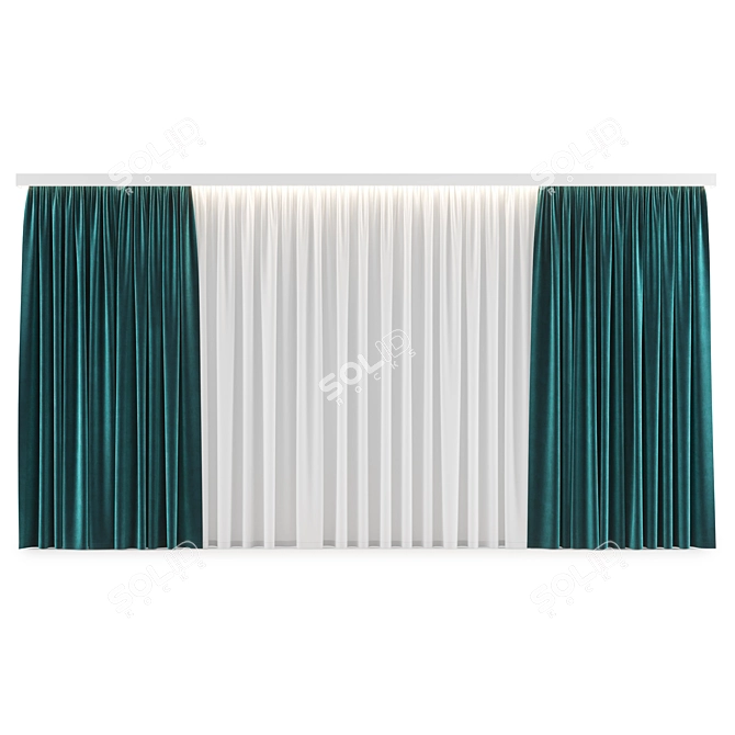 Versatile Curtain Set with Tulle 3D model image 4