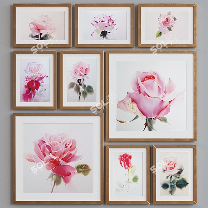 Modern Rose Watercolor Picture Frame Set 3D model image 4