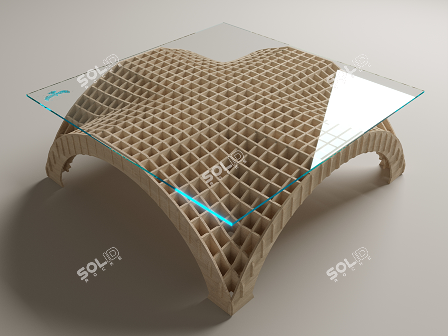 Rustic Wood and Glass Table 3D model image 1