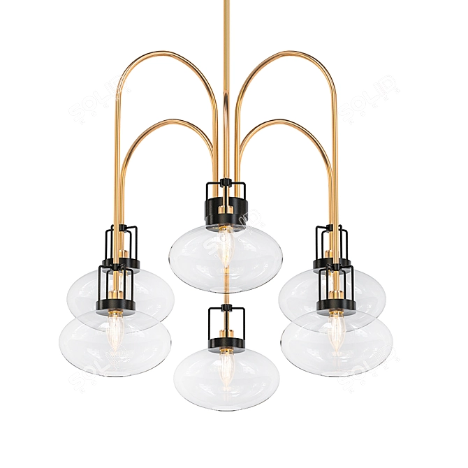 Sleek Brass and Black Chandelier 3D model image 1