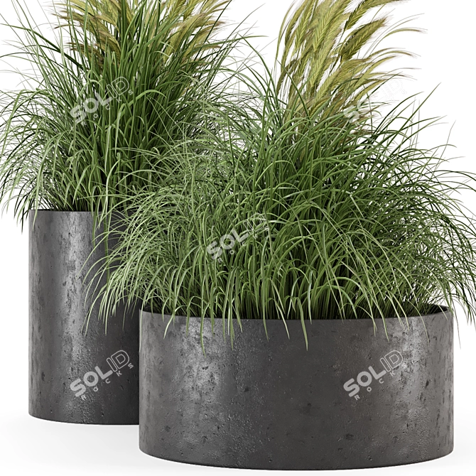 Rustic Concrete Pot with Outdoor Bush 3D model image 5