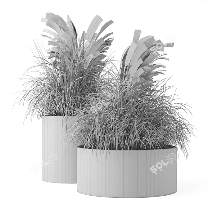 Rustic Concrete Pot with Outdoor Bush 3D model image 7