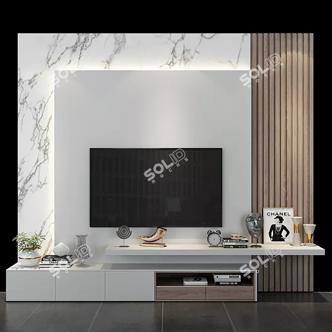 Sleek TV Wall Set 3D model image 1