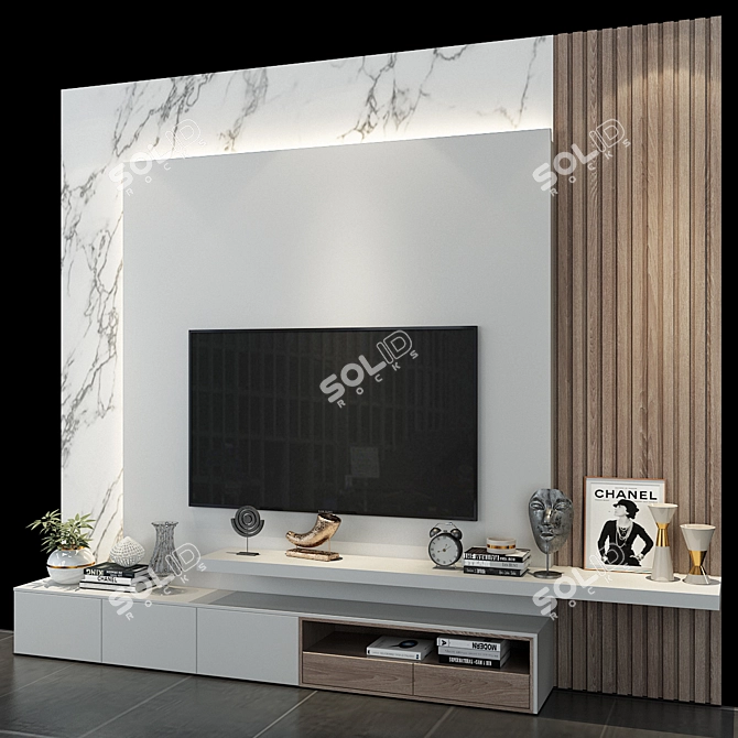 Sleek TV Wall Set 3D model image 3