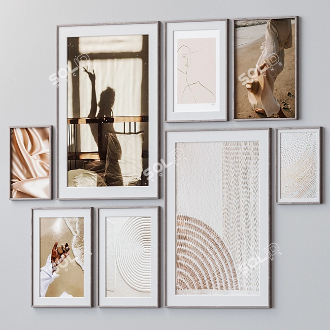 Set of Wall Paintings - Variety of Sizes and Frame Colors 3D model image 2