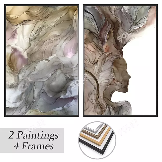 Artistic Masterpieces: 2 Paintings and 4 Frame Options 3D model image 1