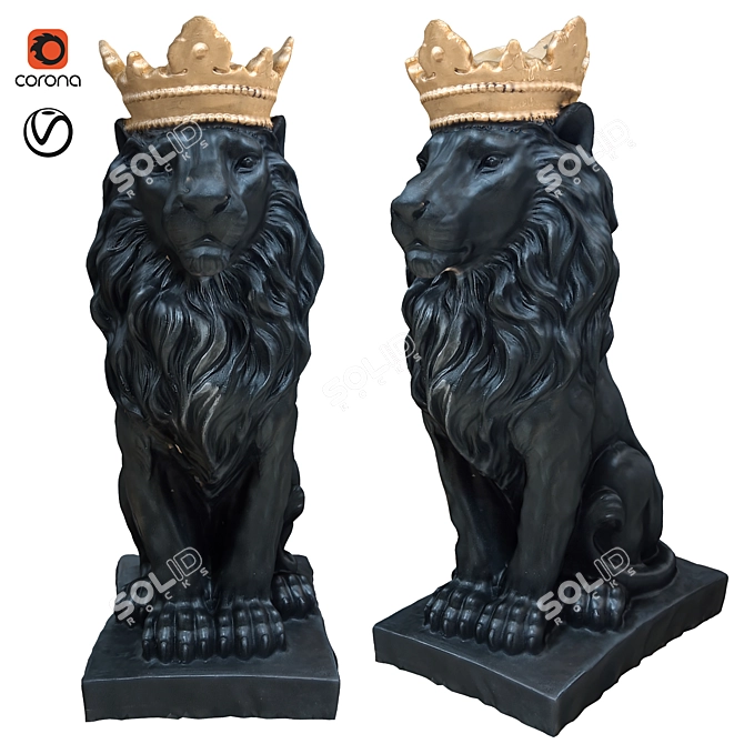 Majestic Lion King Sculpture 3D model image 1