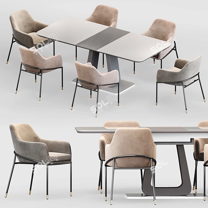 Elegant Dining Group: Rosanna Table & Sandra Chair 3D model image 1