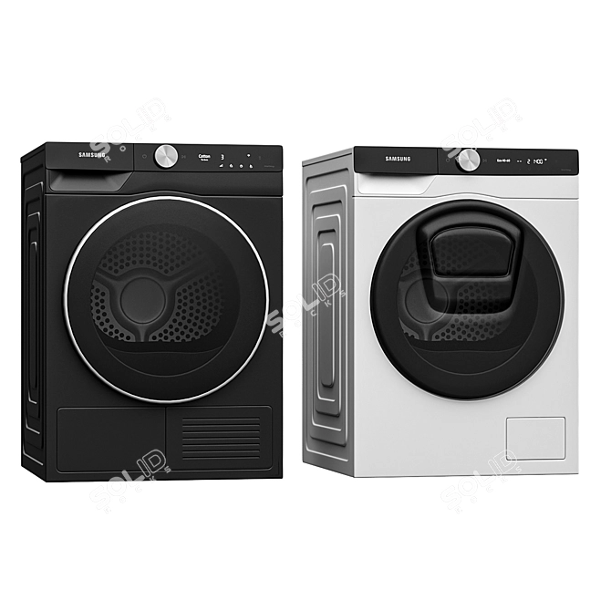 Samsung Washer & Dryer Combo - DV90T8240SE & WD12T754DBN 3D model image 2