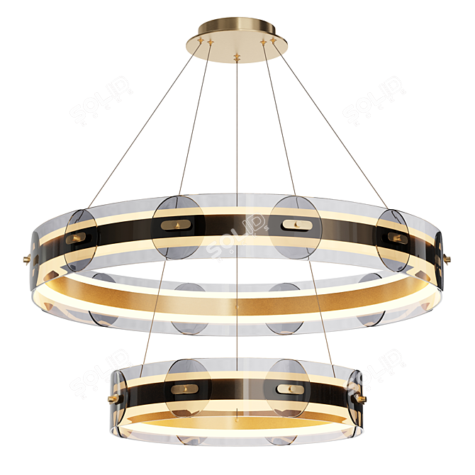 Gilded Double Ring Hanging Light 3D model image 1