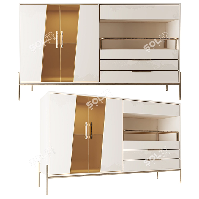 Modern Khaki Sideboard with Glass Doors & Wine Rack 3D model image 1