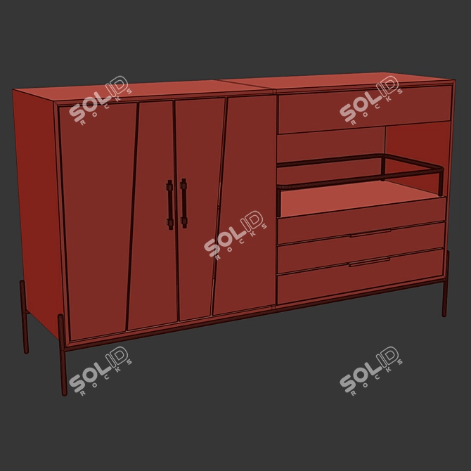 Modern Khaki Sideboard with Glass Doors & Wine Rack 3D model image 2