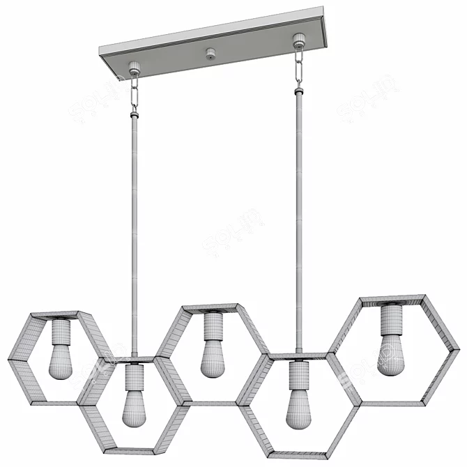 HexaGlow Modern Linear Chandelier 3D model image 3