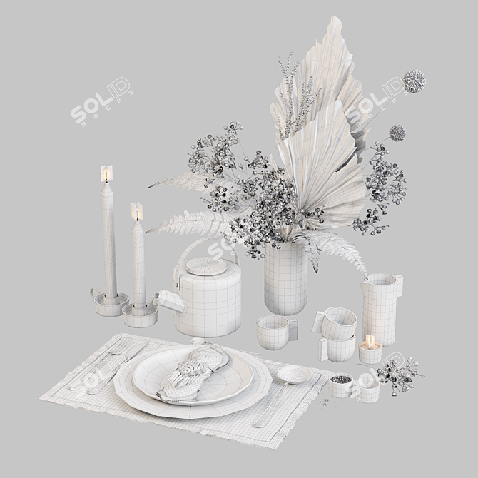 Macrame Table Set with Dried Flowers 3D model image 5