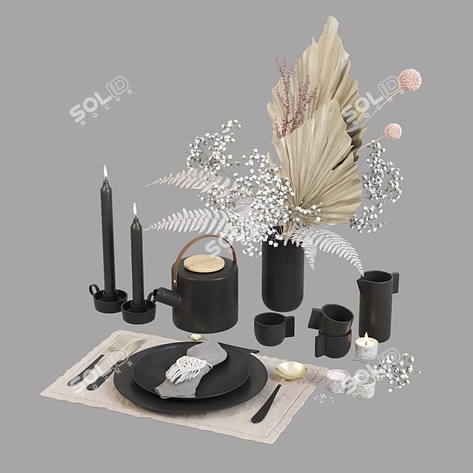 Macrame Table Set with Dried Flowers 3D model image 6