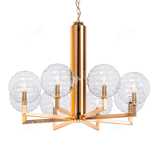 Polished Nickel Chandelier with Clear Hand-Blown Glass 3D model image 1