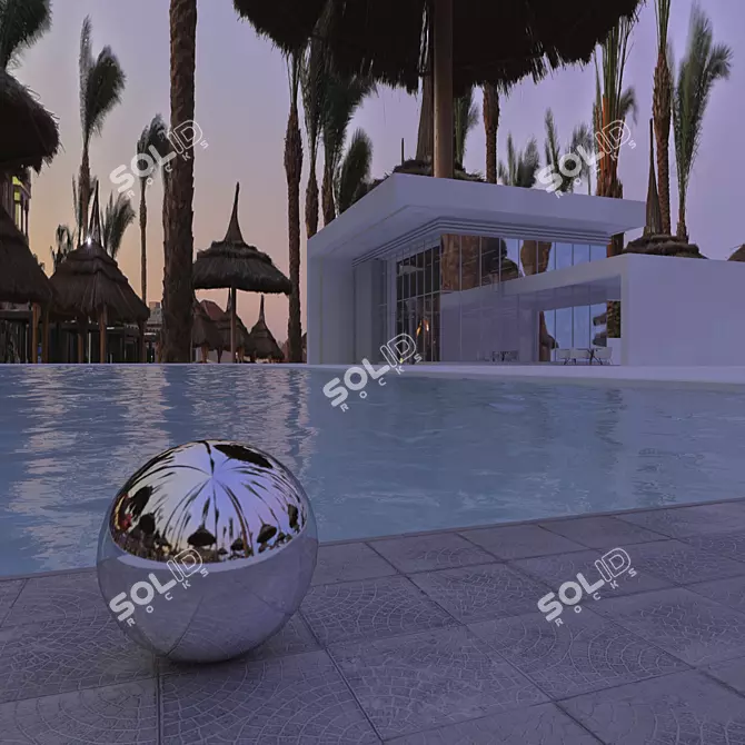 Egyptian Evening HDRI: Stunning Illumination of a Poolside Home 3D model image 2