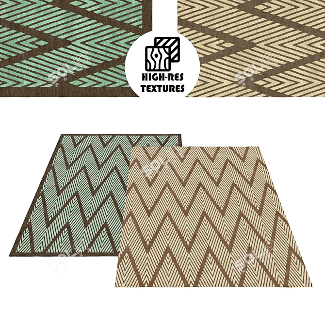 Zigzag Bliss: Large 2.3m Rug Set 3D model image 1