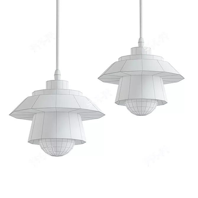 Sleek Walnut Pendant Light 3D model image 2