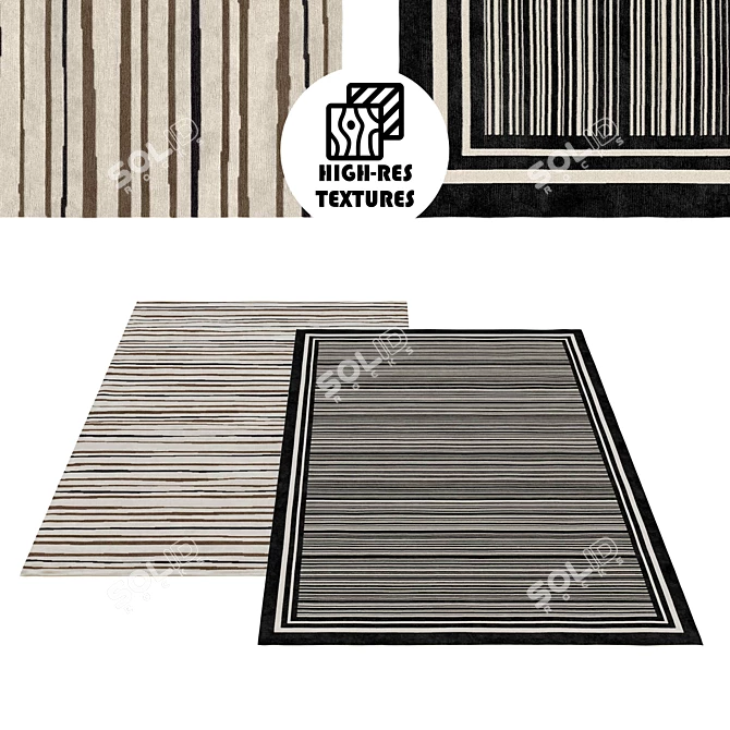 Striped Rug Set: Bold, Large, and Stylish 3D model image 1