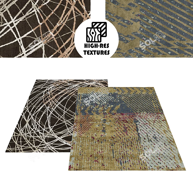 Contemporary Irregular Rugs Set 3D model image 1