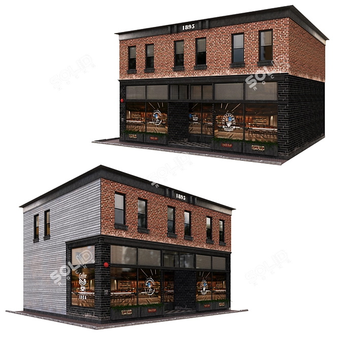 Brick & Wood Café Facade 3D model image 1